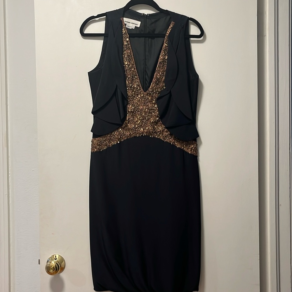 HUSSEIN CHALAYAN Bronze Charm Encrusted Black Dress IT42